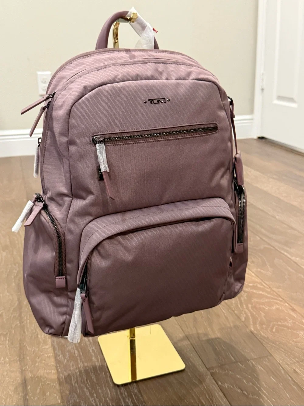 Tumi Mauve Pink Caren Backpack Fits 15” Laptop with multiple components